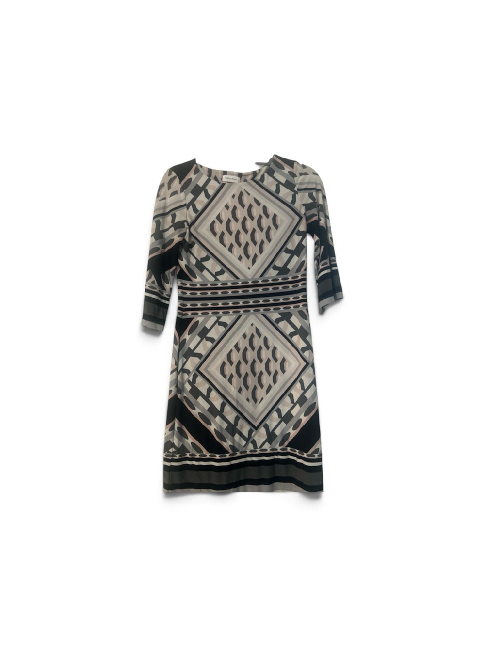 Calvin Klein Beige and Black Geometric Midi Dress